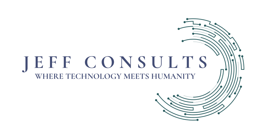 Jeff Consults LLC Logo with the slogan: Where Technology Meets Humanity